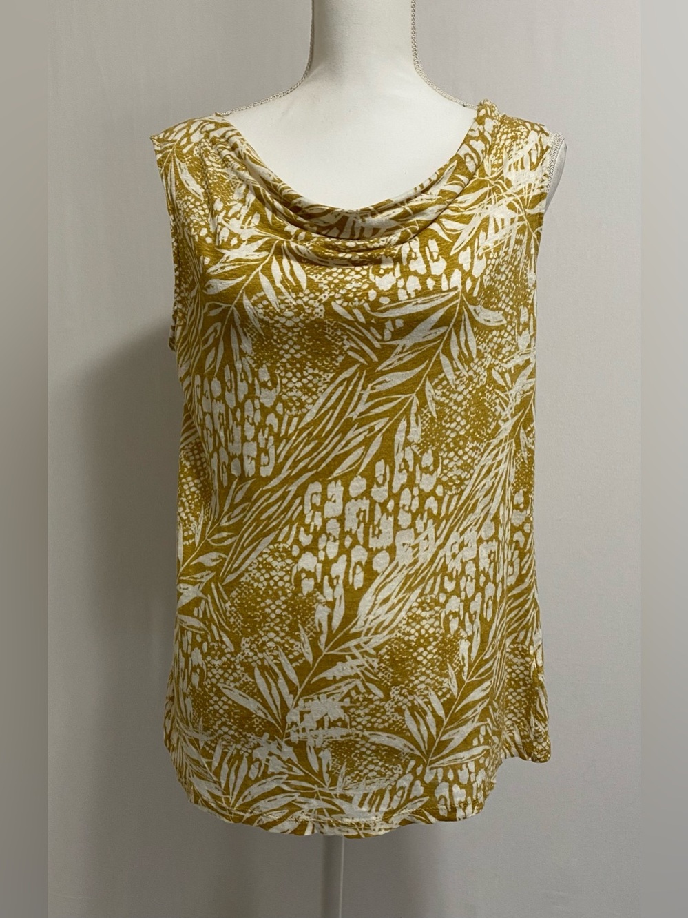 Christian Siriano 100% Linen Mustard & White Cowl Neck Sleeveless Camisole